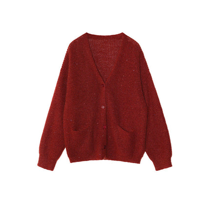 Fashion commuter lazy loose soft waxy v-neck sweater cardigan