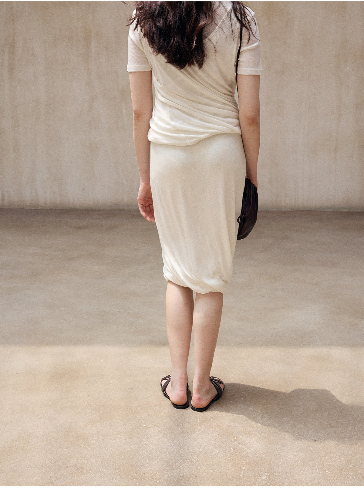 Sheep wool Tencel knitted design sense irregular twist versatile medium and long skirt