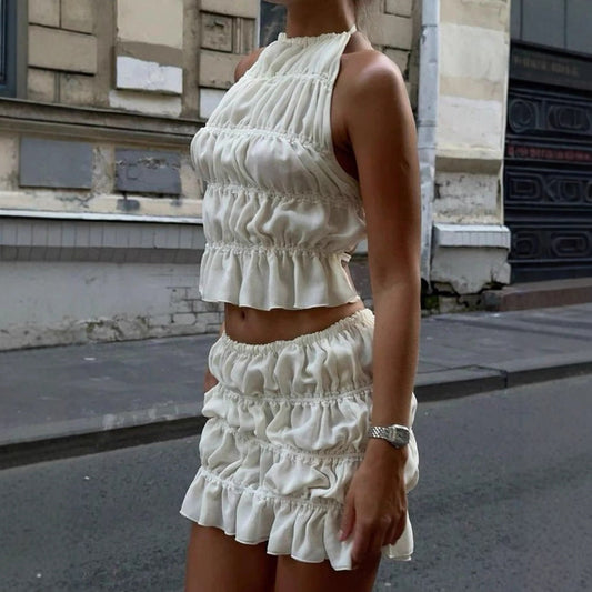 Women's new fashionable and sexy neck skirt halter chiffon top skirt suit women