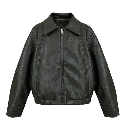 Korean classic locomotive texture lychee leather jacket autumn basic zipper jacket