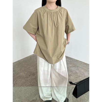 Korean version of the back hollow short-sleeved shirt women's summer new lazy wind loose backless shirt top