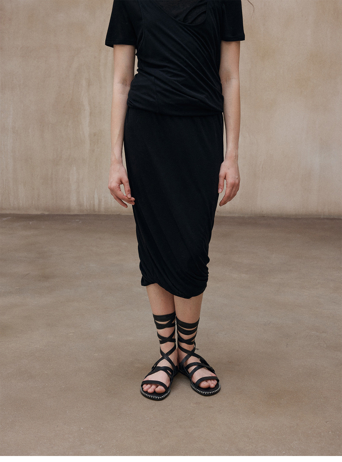 Sheep wool Tencel knitted design sense irregular twist versatile medium and long skirt