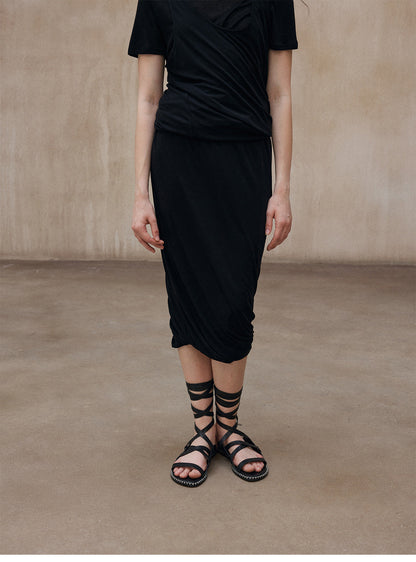 Sheep wool Tencel knitted design sense irregular twist versatile medium and long skirt