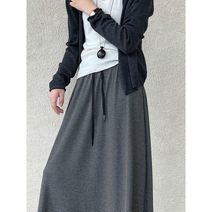 Korean lazy wind drawstring pinstriped skirt autumn new drape high waist thin dress