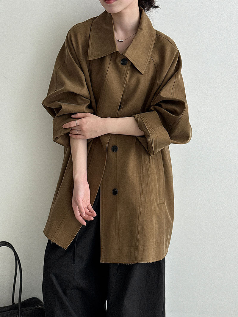 Slack retro casual double-layer placket jacket women's autumn new loose small trench coat