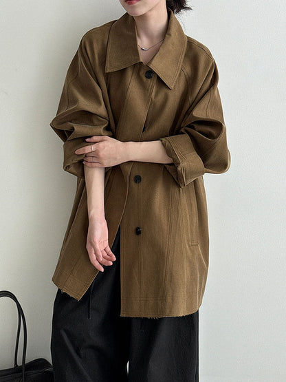Slack retro casual double-layer placket jacket women's autumn new loose small trench coat