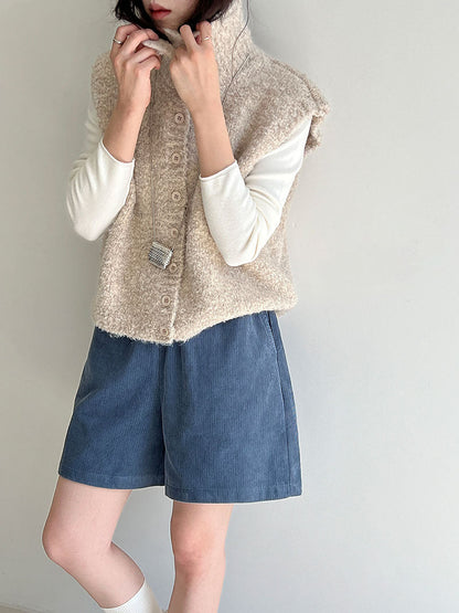 Retro Corduroy Wide Leg Casual Shorts Women's Autumn New Korean Elastic High Waist Skinny Pants