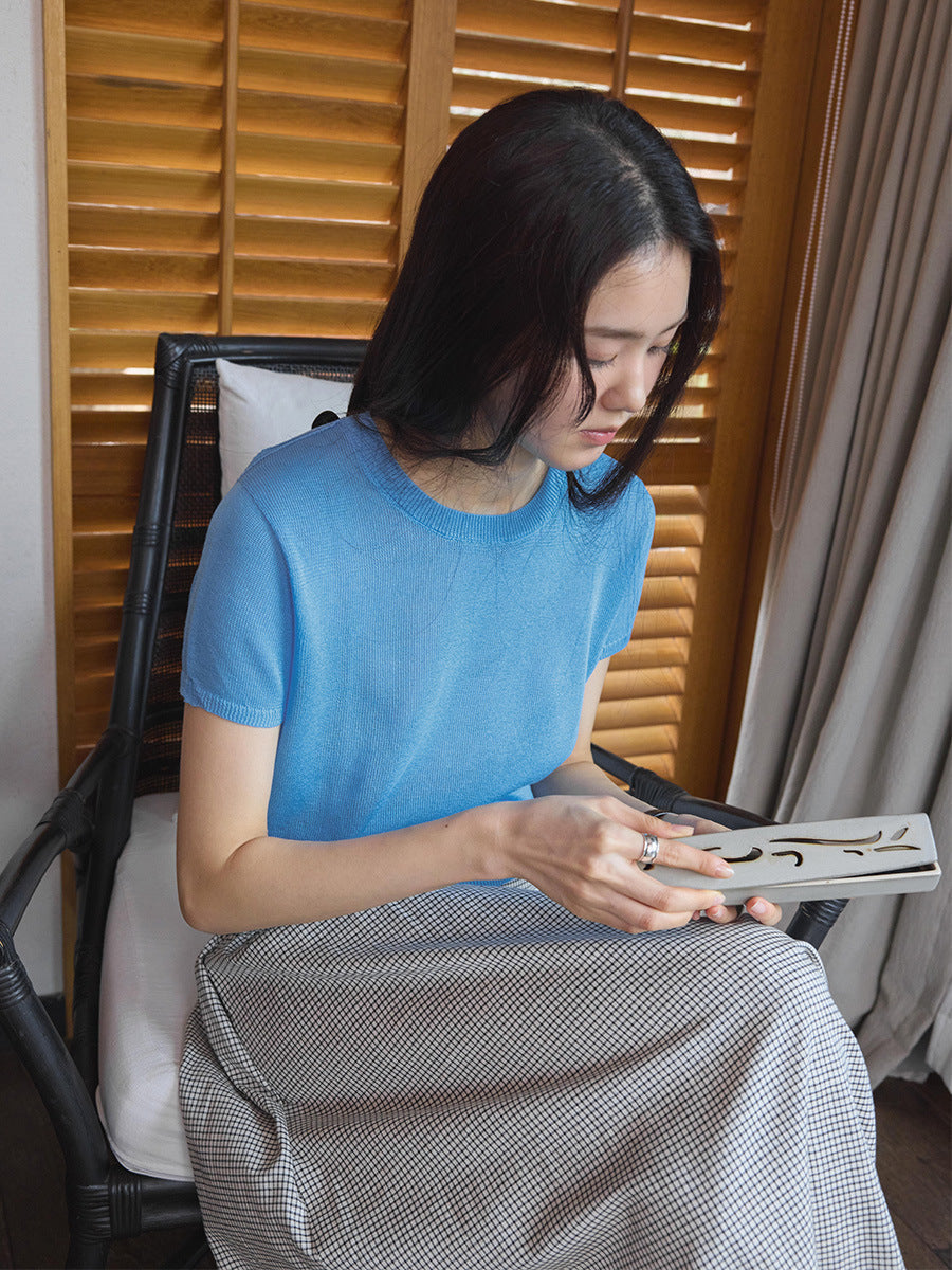 Seamless one-piece short-sleeved knitted sweater lazy top