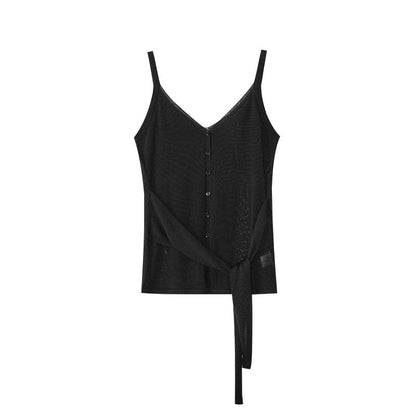 French Lazy Temperament V-Neck Lyocell Waist Strap Sling
