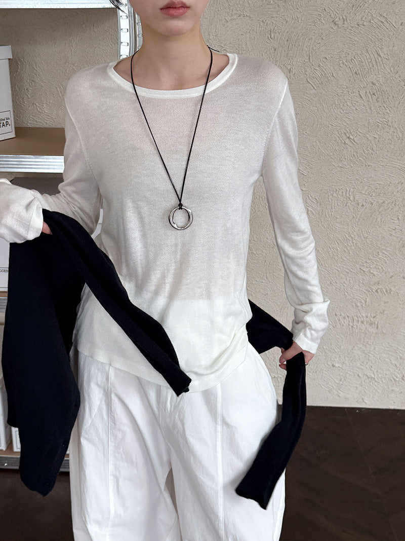 Soft waxy wool knitted sweater bottoming shirt women's autumn new pullover basic versatile long-sleeved T-shirt