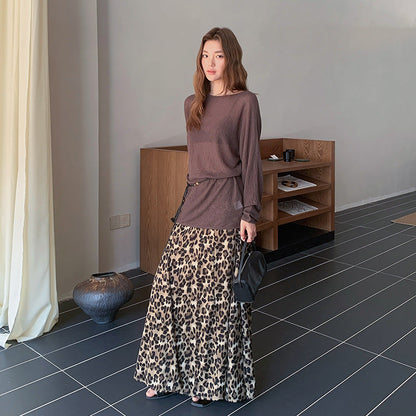 Spring retro fashion leopard print skirt slim elegant tulle dress