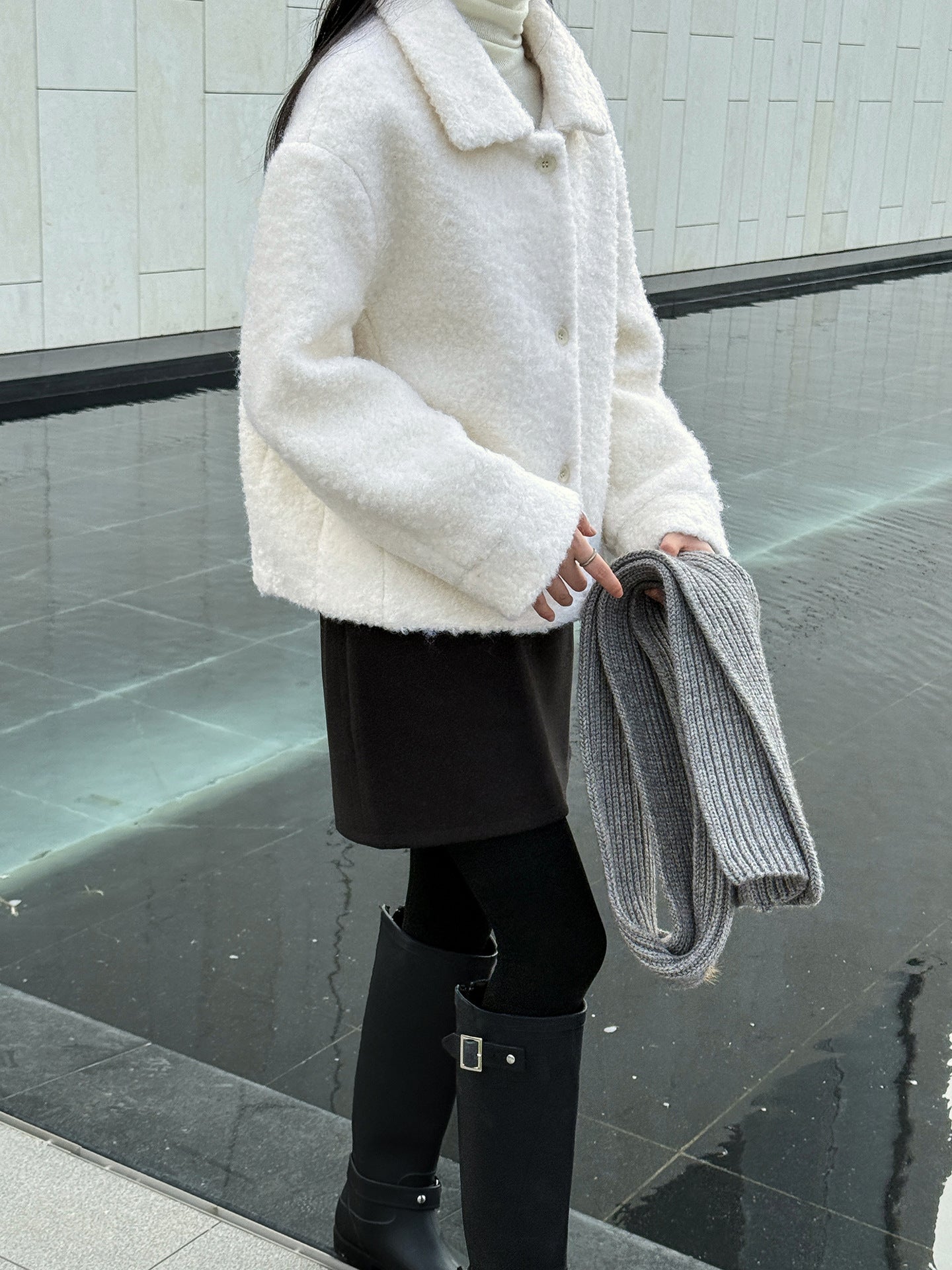 Niche design sense lamb wool lapel jacket women's winter new single-breasted short thermal top