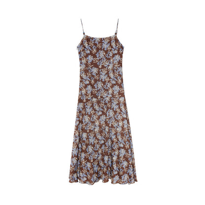 Holiday backless suspender floral dress long dress