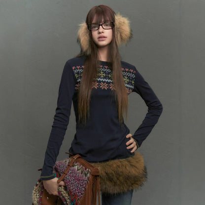 New Fair Island printed long-sleeved women's autumn lazy and comfortable inner bottoming shirt