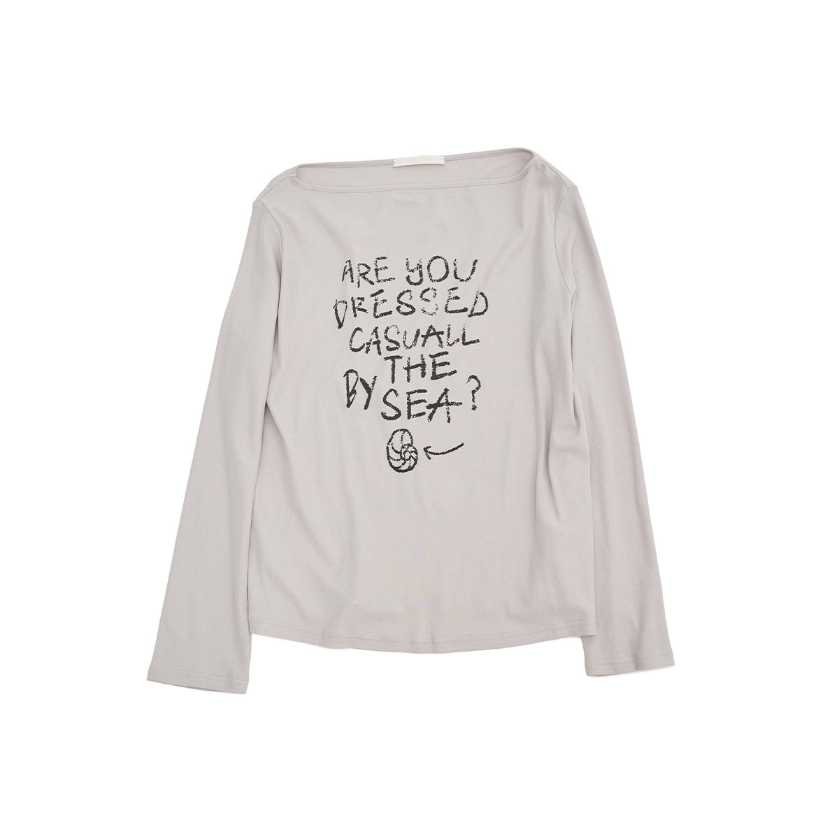 Spring new casual simple and easy solid color letter printing one word shoulder versatile T-shirt