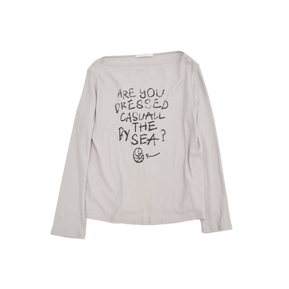 Spring new casual simple and easy solid color letter printing one word shoulder versatile T-shirt