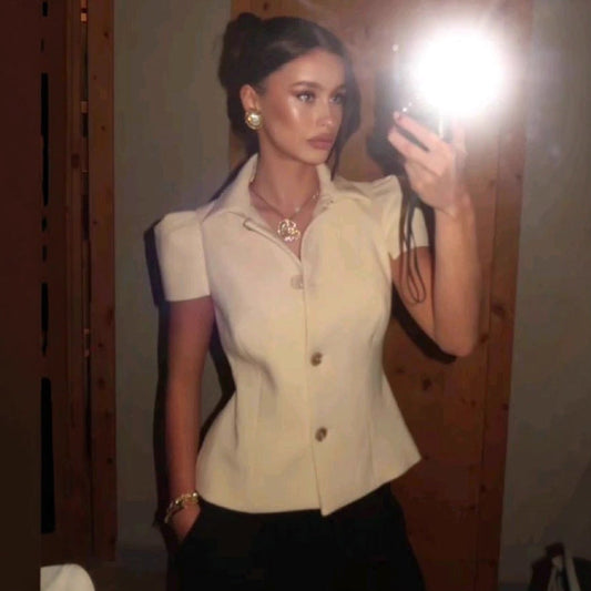 Fashion lapel short-sleeved blazer slim-fitting solid color short jacket