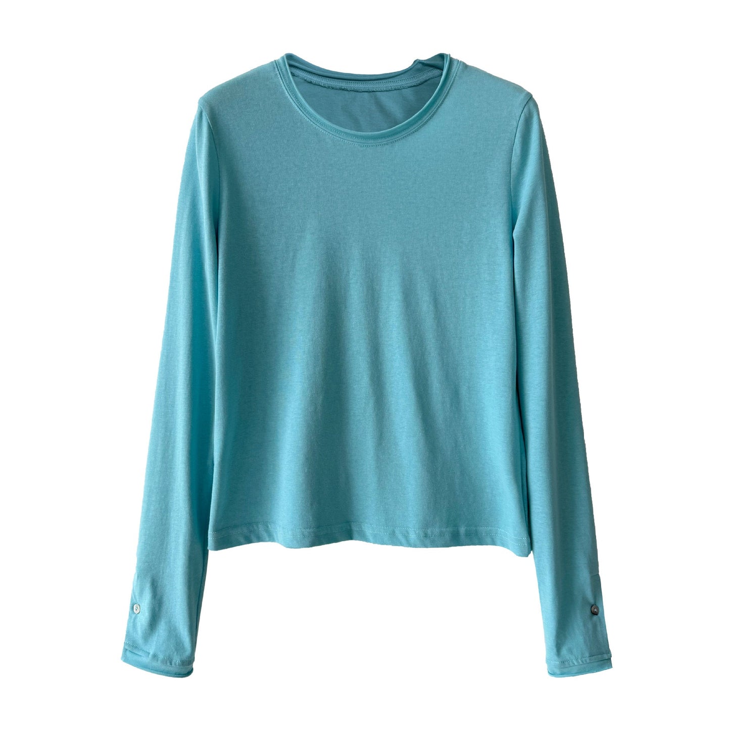 Simple and versatile front shoulder double-layer crimped crew neck T-shirt