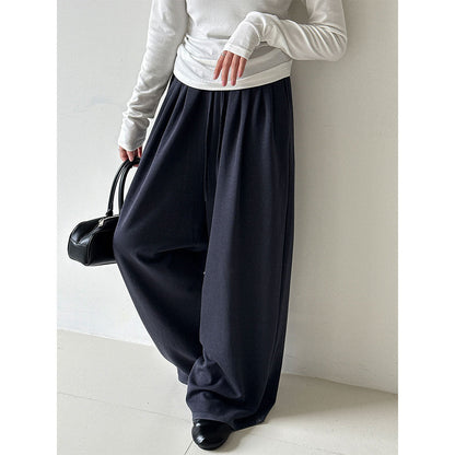 Pleated drawstring wide-leg pants sweatpants women's autumn new high-waisted thin lazy casual sweatpants
