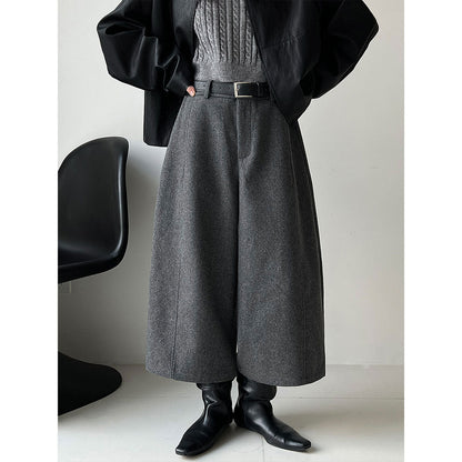 Korean wool three-dimensional loose wide-leg pants women's autumn new thin high-end nine-point pants