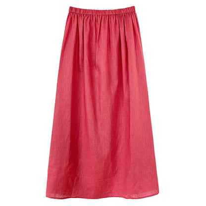 Simple retro cotton and linen skirt summer new split elastic waist straight A-shaped skirt medium and long skirt