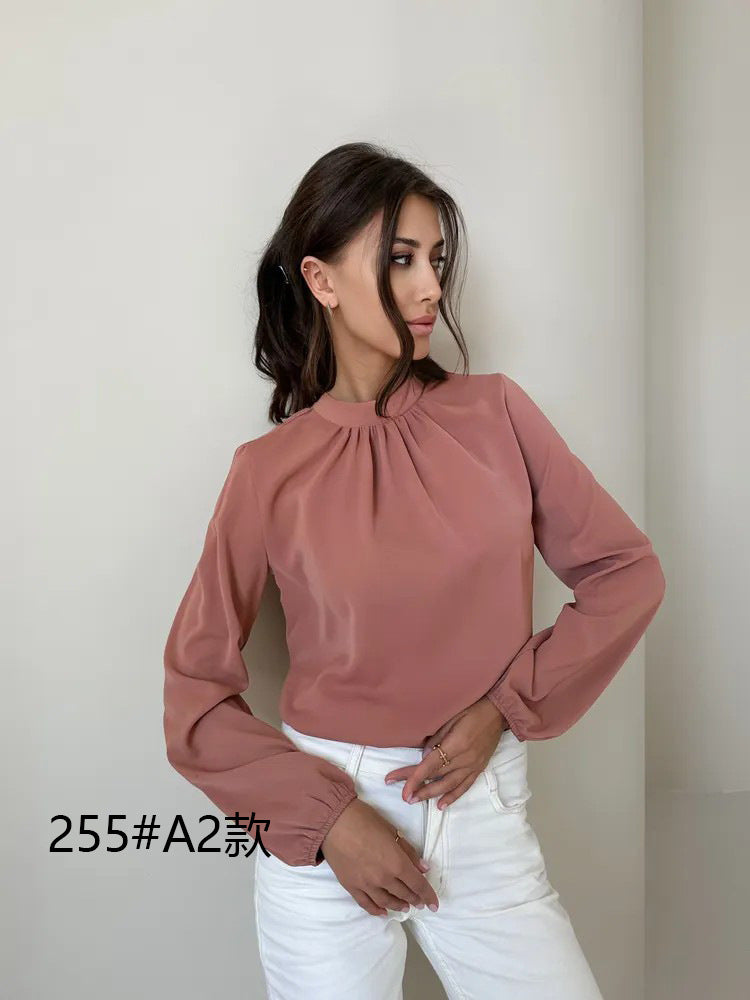 Round Neck Long Sleeve Shirt Women Pullover Casual Top