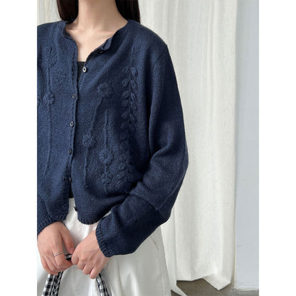 Heavy industry crochet embroidered wool knitted sweater