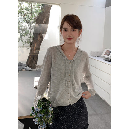 Long Sleeve Hooded Fake Two-Piece Knitted Pullover Sweater Korean