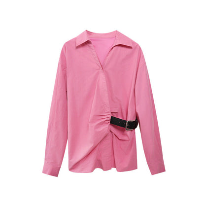Irregular cardigan waist high-end shirt women's long sleeves