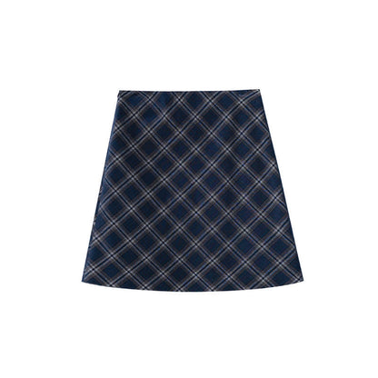High waist classic plaid a word skirt women