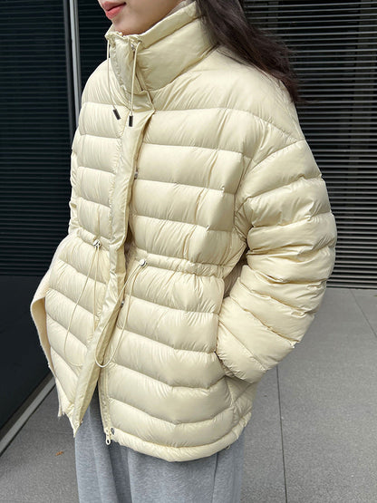 Drawstring waist slimming 90 white duck down cropped jacket