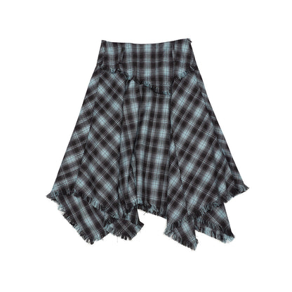 Autumn new casual plaid irregular classic versatile medium and long A-shaped skirt