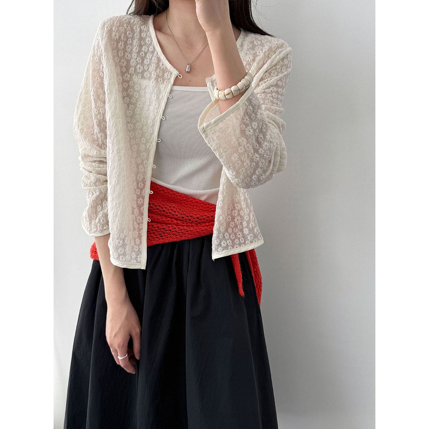 Korean gentle lace jacquard knitted cardigan women's spring new sunscreen jacket