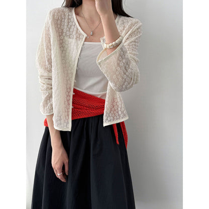 Korean gentle lace jacquard knitted cardigan women's spring new sunscreen jacket