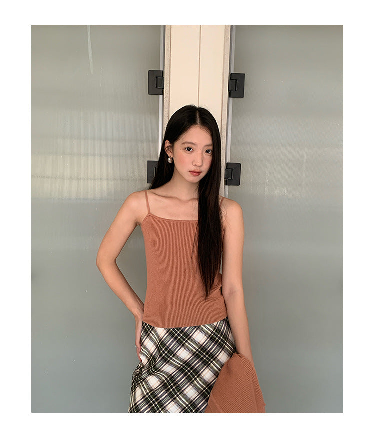 Five-color stretch inner with grooved strips Lyocell knitted camisole