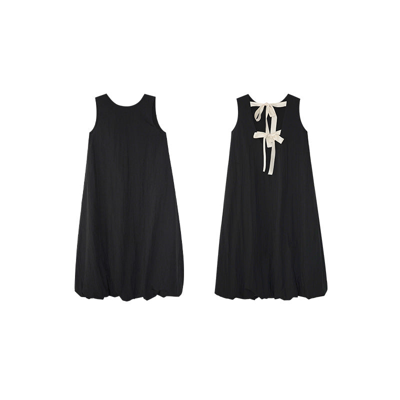 Korean sweet age-reducing lace-up halter sleeveless crew neck dress