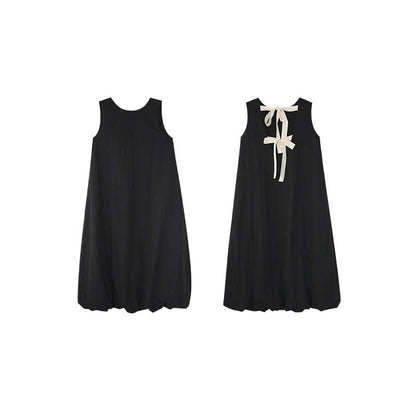 Korean sweet age-reducing lace-up halter sleeveless crew neck dress