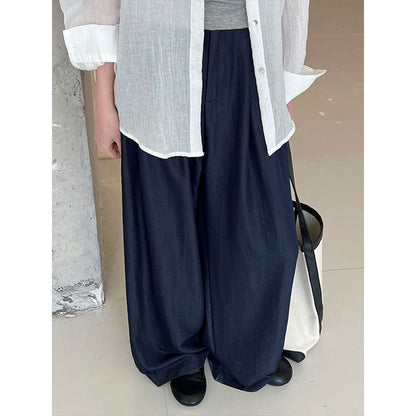Simple and lazy Yamamoto high-waisted wide-leg trousers women's summer new relaxed imitation Tencel pants