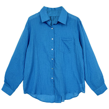 French premium shell button shirt women's summer new sunscreen cardigan long-sleeved loose imitation cotton and linen shirt