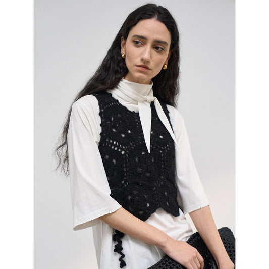 Spring design hollow pattern hand hook mohair skin-friendly vest