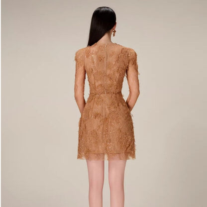 Long Sleeve 3D Lace Mini Dress