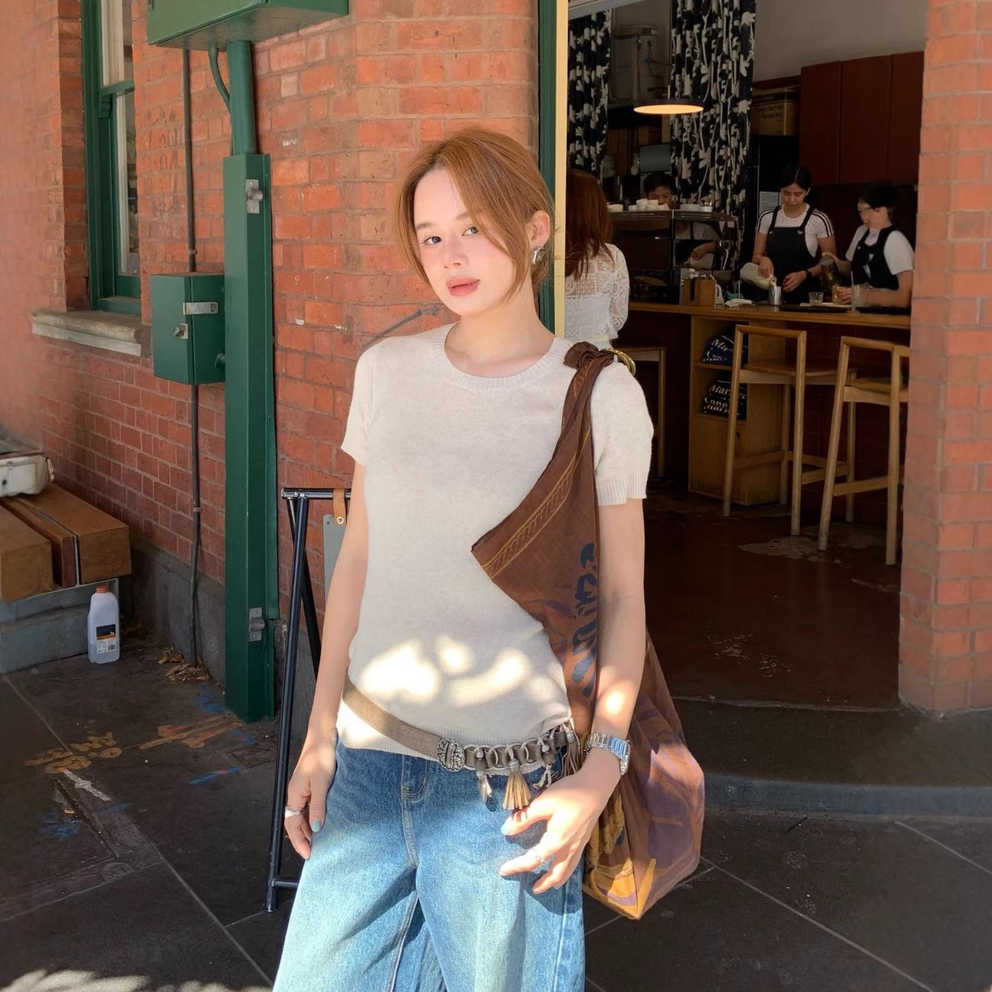 Korean Old Money Combed Cotton Slim Knit Short Sleeve T-Shirt