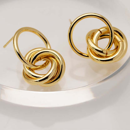 Wind gold circle geometric twist multi-layer twist earrings niche design sense fashionable versatile earrings