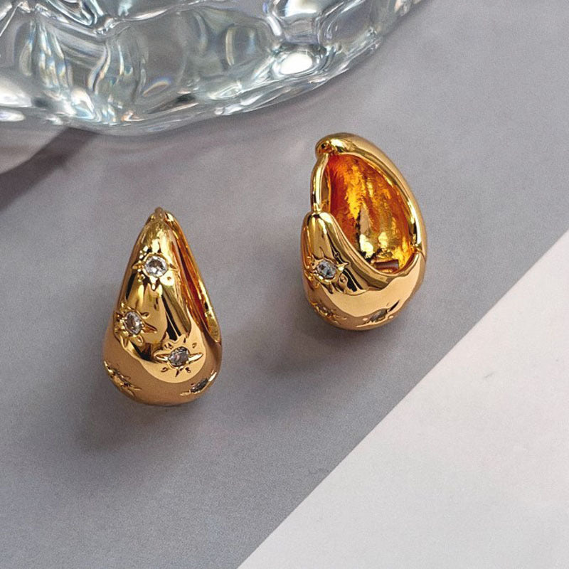 Original niche design new trendy zircon earrings women's circle water drop earrings French retro metal earrings