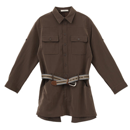 Velvet Shirt Dress Women Long Sleeve A-Line Lapel Button-Up Mid-Length