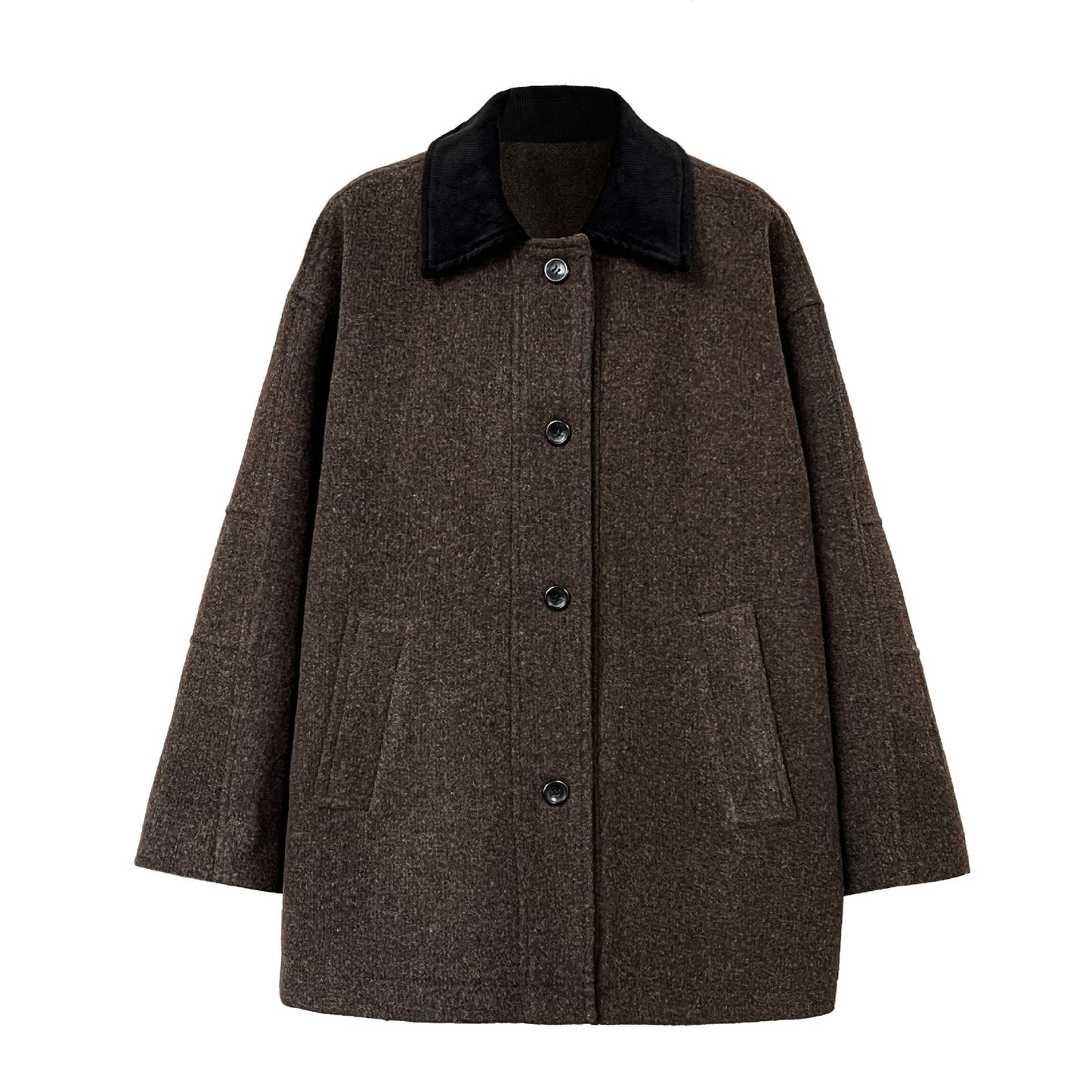 Premium texture wool retro temperament contrasting coat women's new winter simple woolen coat