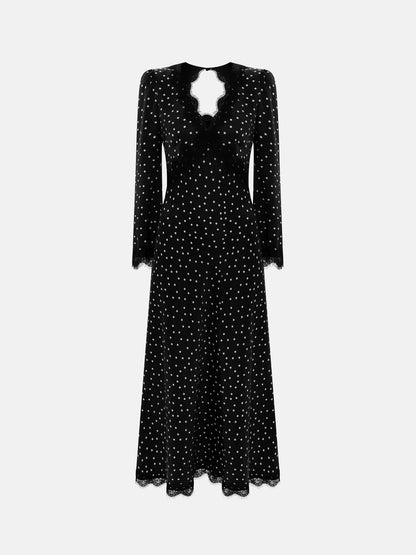 Spring Lace Polka Dot Print Dress Halter Sexy Spice Girl Long Sleeve Dress