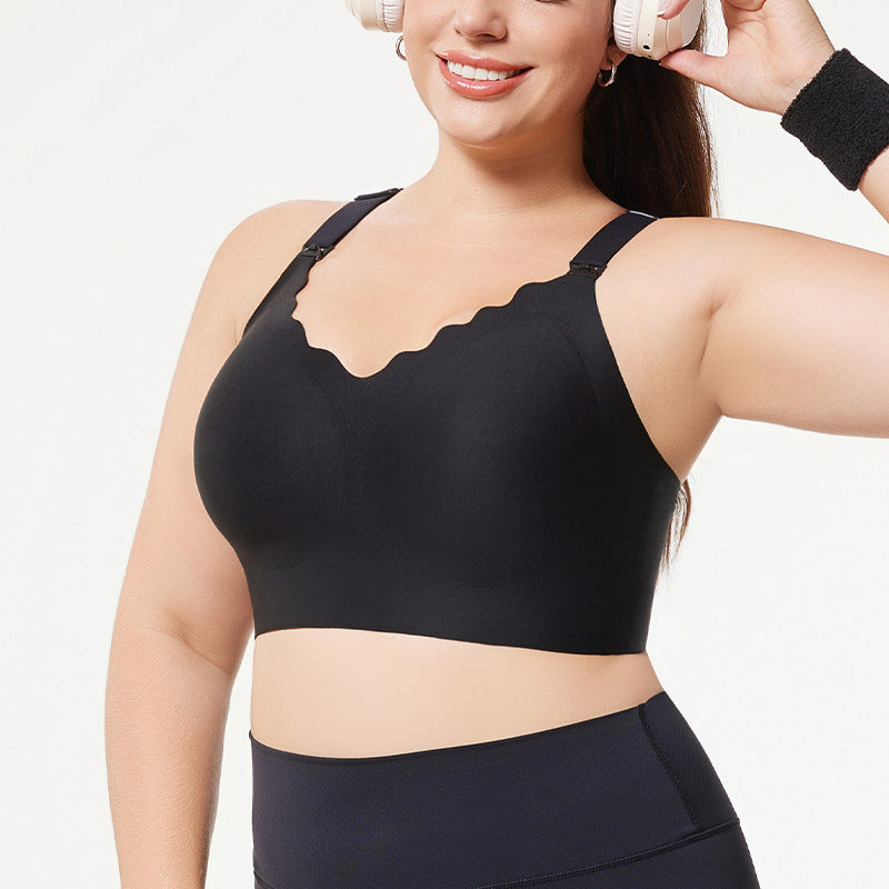European and American foreign trade fat mm seamless large size underwear women's big breasts show small gathering upper support side collection beautiful back sports underwear
