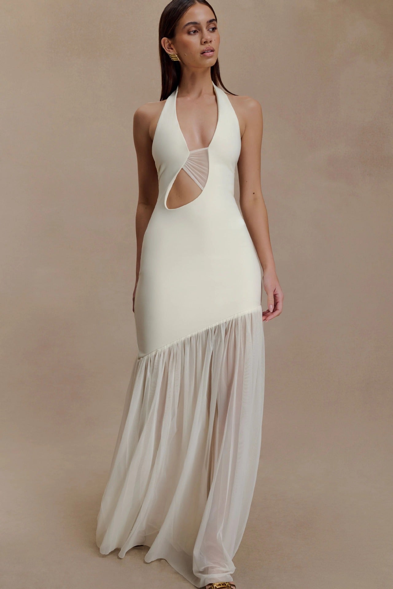 Fashion yarn hollow mesh neck hip skirt backless sexy hottie dress