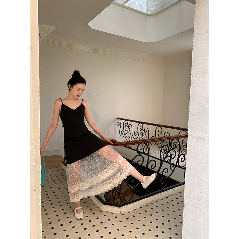 Mesh Splicing V-Neck Maxi Dress